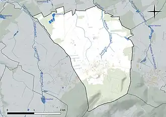 Carte en couleur présentant le réseau hydrographique de la commune