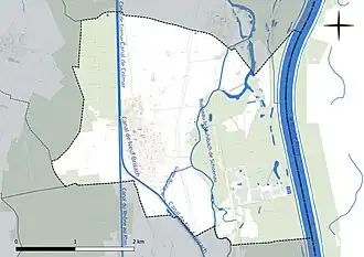 Carte en couleur présentant le réseau hydrographique de la commune