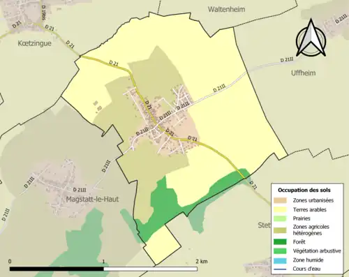 Carte en couleurs présentant l'occupation des sols.