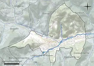 Carte en couleur présentant le réseau hydrographique de la commune