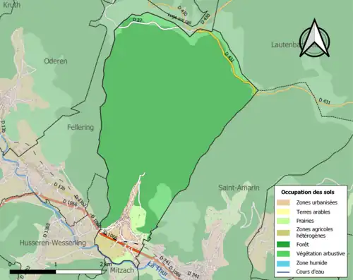 Carte en couleurs présentant l'occupation des sols.