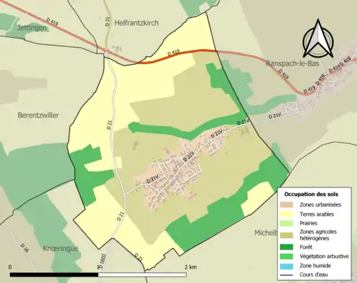 Carte en couleurs présentant l'occupation des sols.