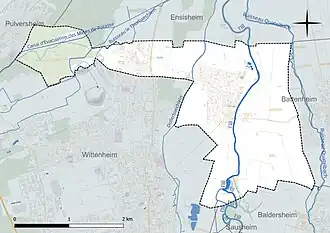Carte en couleur présentant le réseau hydrographique de la commune