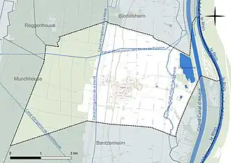 Carte en couleur présentant le réseau hydrographique de la commune