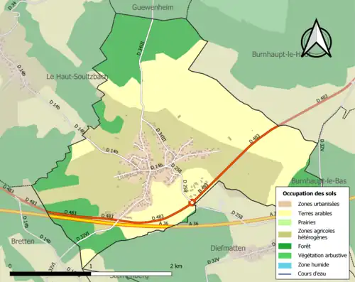 Carte en couleurs présentant l'occupation des sols.