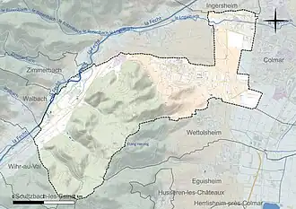 Carte en couleur présentant le réseau hydrographique de la commune