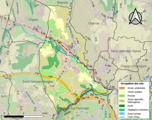 Carte en couleurs présentant l'occupation des sols.