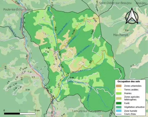 Carte en couleurs présentant l'occupation des sols.