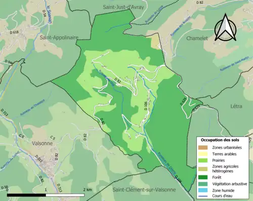 Carte en couleurs présentant l'occupation des sols.
