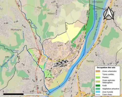 Carte en couleurs présentant l'occupation des sols.