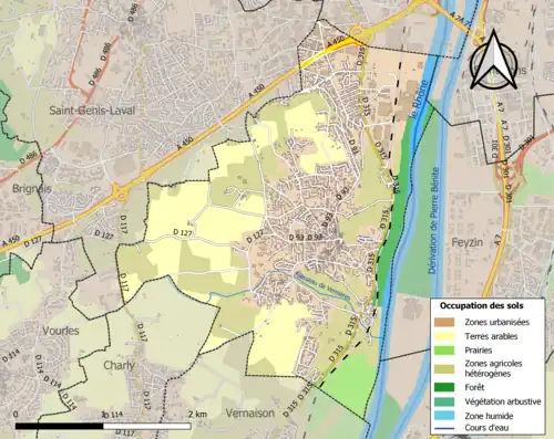 Carte en couleurs présentant l'occupation des sols.
