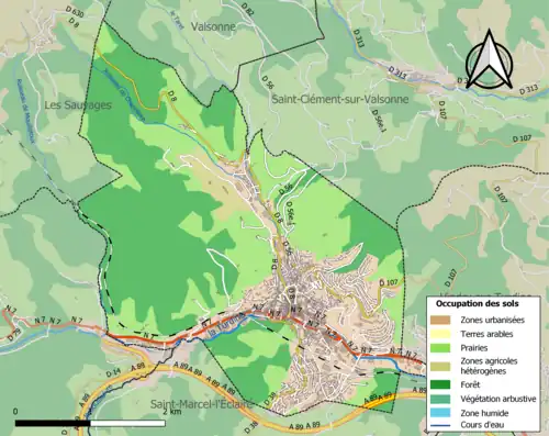 Carte en couleurs présentant l'occupation des sols.