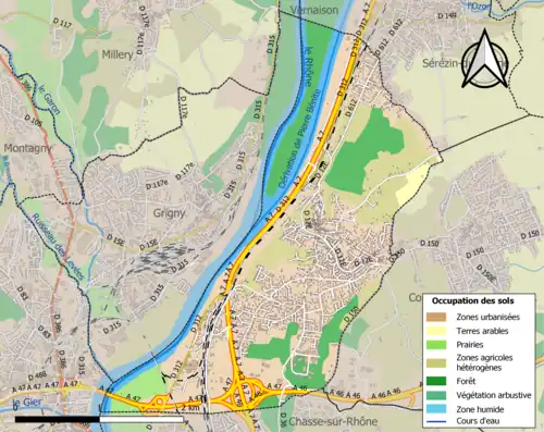 Carte en couleurs présentant l'occupation des sols.