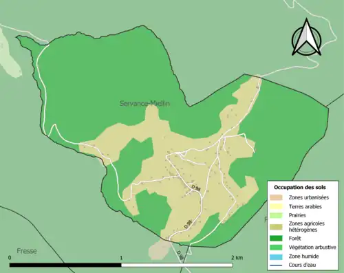 Carte en couleurs présentant l'occupation des sols.