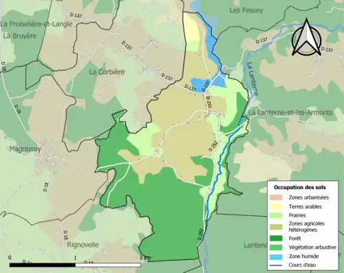 Carte en couleurs présentant l'occupation des sols.