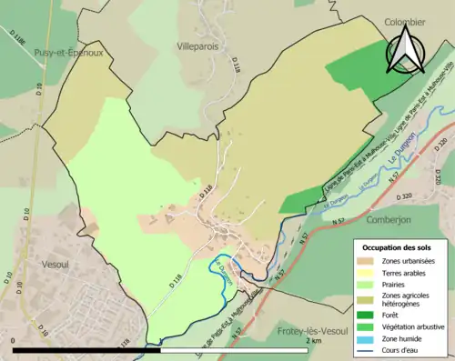 Carte en couleurs présentant l'occupation des sols.