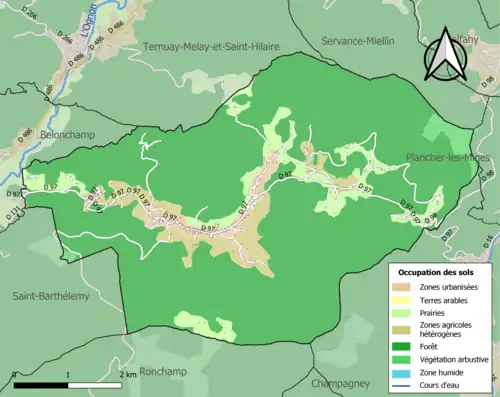 Carte en couleurs présentant l'occupation des sols.
