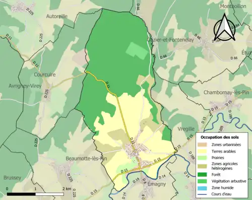 Carte en couleurs présentant l'occupation des sols.