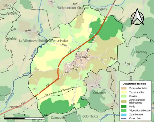 Carte en couleurs présentant l'occupation des sols.