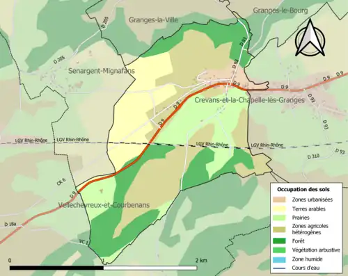Carte en couleurs présentant l'occupation des sols.