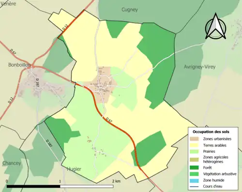 Carte en couleurs présentant l'occupation des sols.