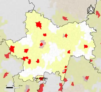 Localisation de l'aire d'attraction de Chauffailles dans le département de Saône-et-Loire.