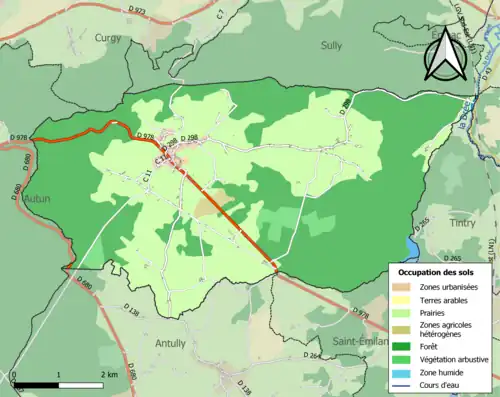 Carte en couleurs présentant l'occupation des sols.