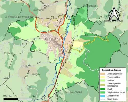 Carte en couleurs présentant l'occupation des sols.