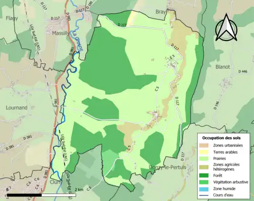 Carte en couleurs présentant l'occupation des sols.