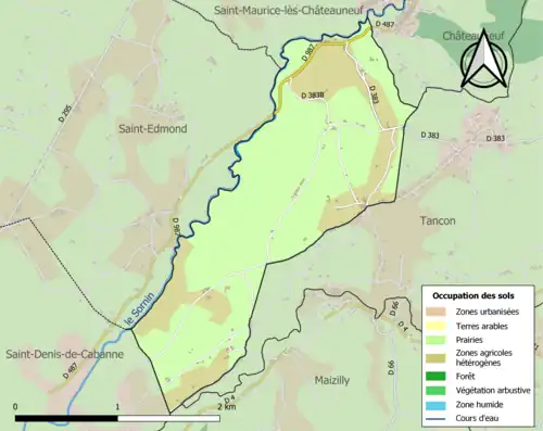 Carte en couleurs présentant l'occupation des sols.
