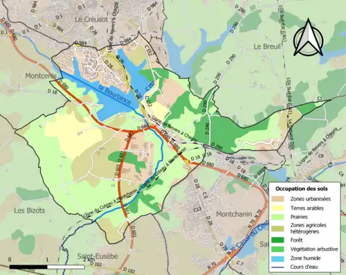 Carte en couleurs présentant l'occupation des sols.
