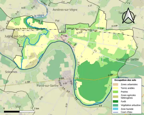 Carte en couleurs présentant l'occupation des sols.
