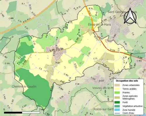 Carte en couleurs présentant l'occupation des sols.