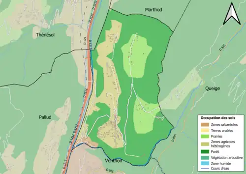Carte en couleurs présentant l'occupation des sols.
