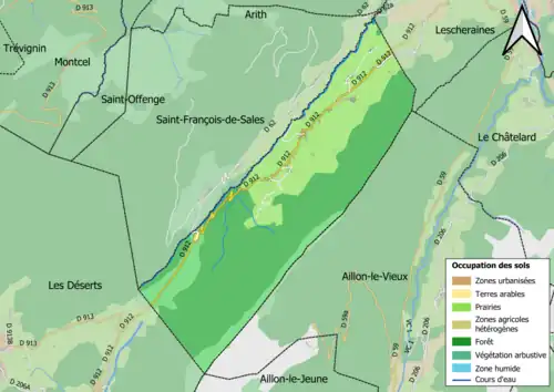 Carte en couleurs présentant l'occupation des sols.