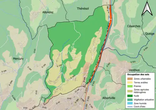 Carte en couleurs présentant l'occupation des sols.