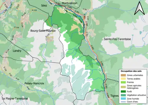 Carte en couleurs présentant l'occupation des sols.