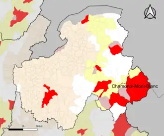 Localisation de l'aire d'attraction de Chamonix-Mont-Blanc dans le département de la Haute-Savoie.