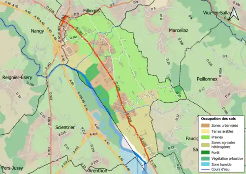 Carte en couleurs présentant l'occupation des sols.