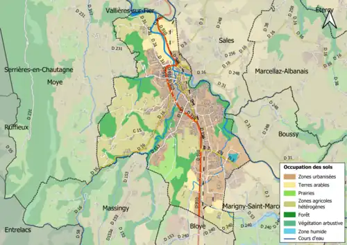 Carte en couleurs présentant l'occupation des sols.