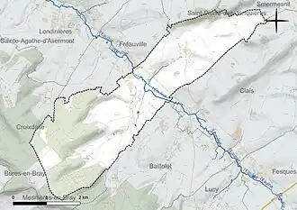 Carte en couleur présentant le réseau hydrographique de la commune