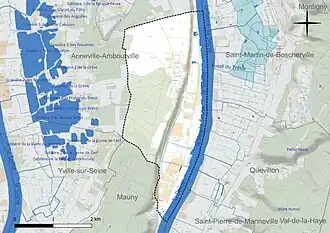 Carte en couleur présentant le réseau hydrographique de la commune