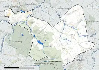 Carte en couleur présentant le réseau hydrographique de la commune