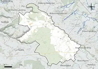 Carte en couleur présentant le réseau hydrographique de la commune