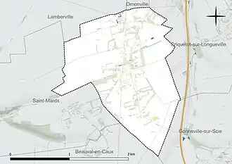 Carte en couleur présentant le réseau hydrographique de la commune