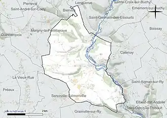 Carte en couleur présentant le réseau hydrographique de la commune