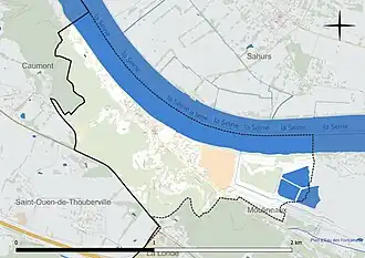 Carte en couleur présentant le réseau hydrographique de la commune