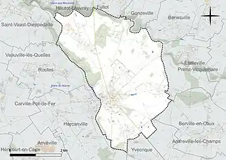 Carte en couleur présentant le réseau hydrographique de la commune