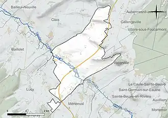 Carte en couleur présentant le réseau hydrographique de la commune