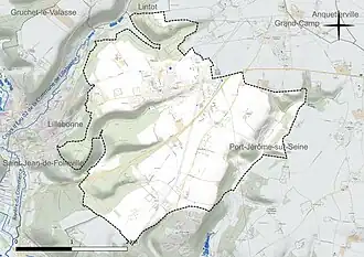 Carte en couleur présentant le réseau hydrographique de la commune
